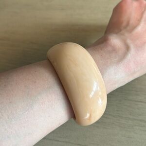Vintage Plastic Cuff Bracelet, Cream, Marble, Retro, Boho